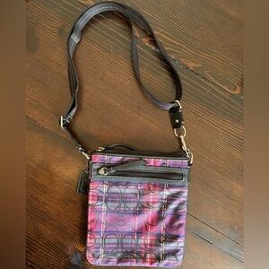 Coach LIMITED EDITION Plaid Crossbody Purse Purple With Sparkle Signature C EUC